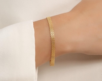 Armband van geweven sterling zilver, handgemaakte zilveren schakelarmband voor dames, 925 zilveren geweven schakelarmband, minimalistische, delicate armband.