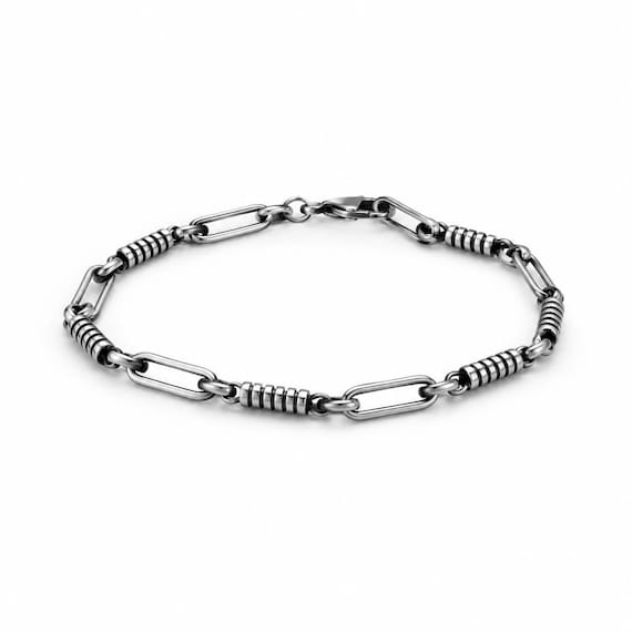925 Sterling Silver Bracelet, Mens Oxidized Silver Bracelet, Gold Silver Bracelet, Unisex Chain Bracelet, Minimalist Jewelry Gift For Him