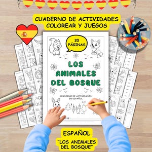 May include: A coloring book titled "Los Animales Del Bosque" in Spanish, featuring forest animals. The cover displays a squirrel, fox, and other illustrations. The book has 20 pages and includes colored pencils.