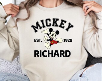 Disney Mickey Mouse Est 1928 Sweatshirt, Disney Name Sweater, Classic Disneyland World Men’s Hoodie, Retro Mickey Mouse 1928 Sweatshirt