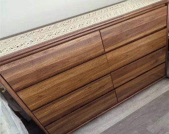 Walnut Wood Drawer Cabinet: Living Room Storage Chest with Various Drawer Options