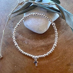 Sterling Silver Cross and Beads Bracelet