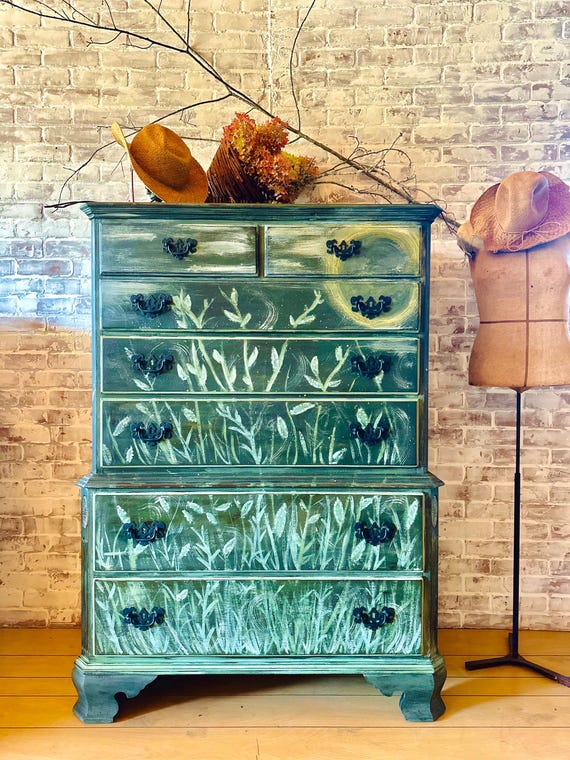 Handpainted Solid Wood 7 Drawer Tall Dresser the Midnight Hour of Green - Etsy Handpainted Solid Wood 7 Drawer Tall Dresser the Midnight Hour of Green - Etsy