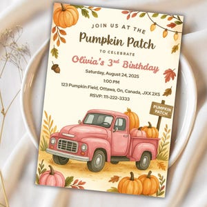Pumpkin Patch Birthday Invitation Template | Editable Canva Fall Birthday Invite | Autumn Party Printable