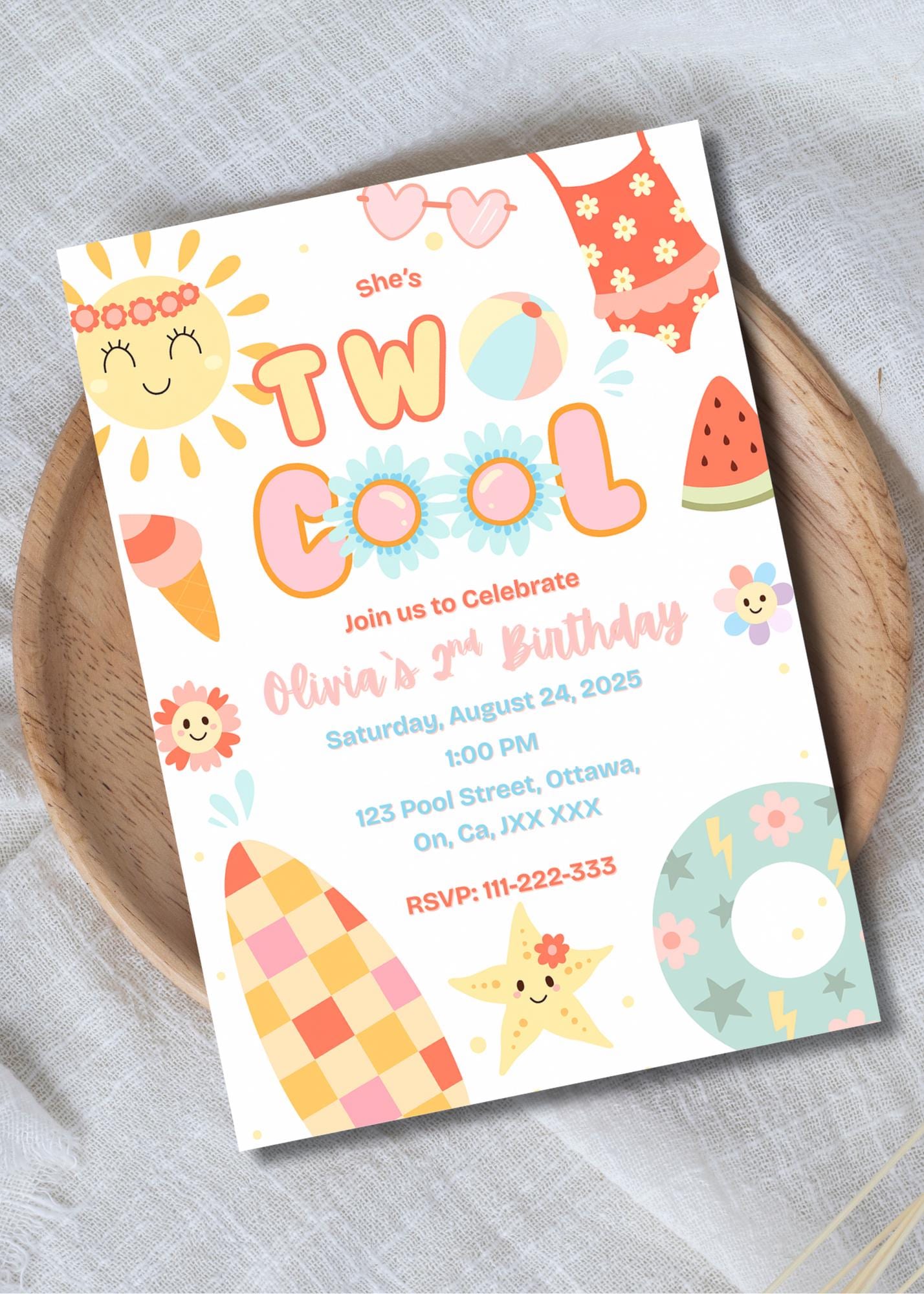Invited Cool Two Cool Birthday Invitation Template | Editable Canva Digital Download ...