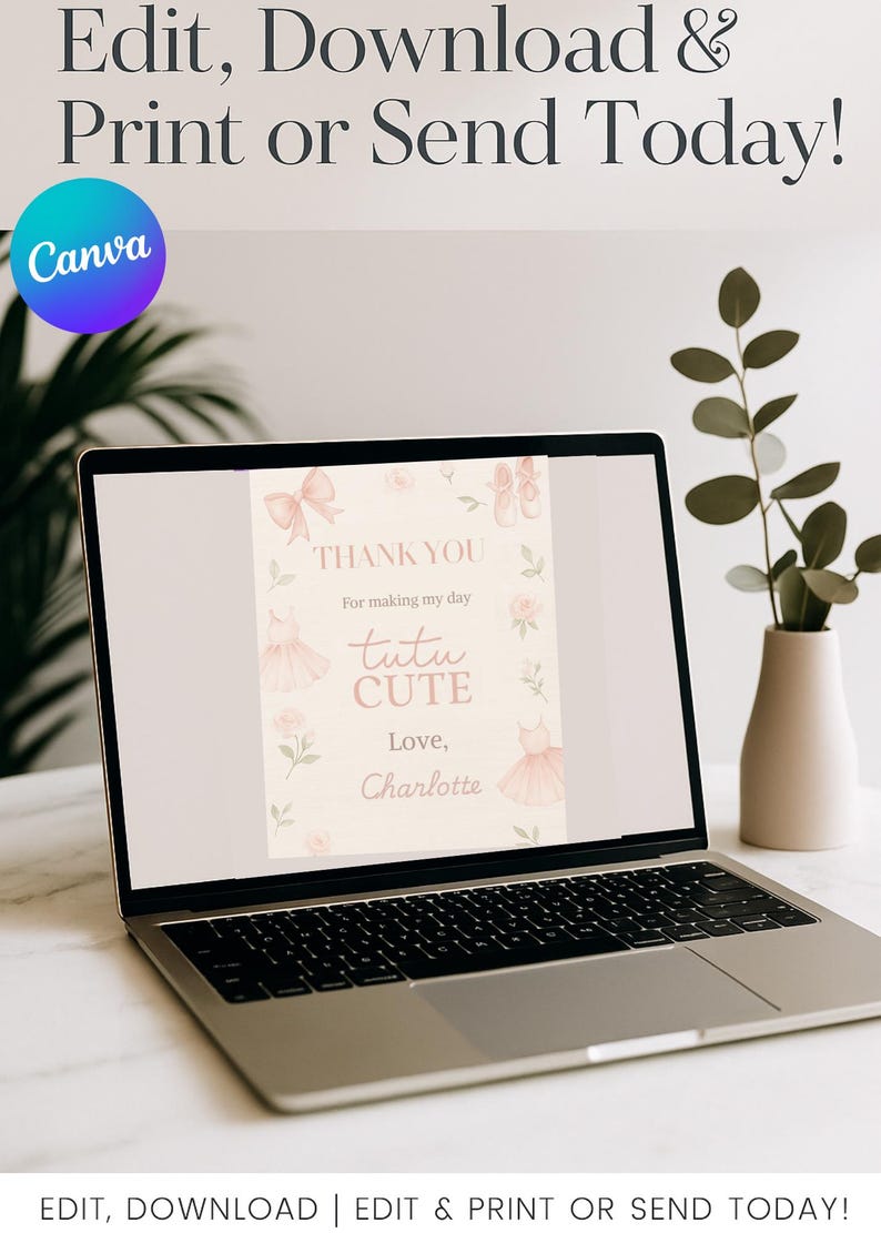 Tutu Cute Birthday Invitation and Thank You Card, Ballet Theme Girl's