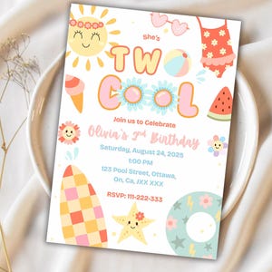 Two Cool Birthday Invitation Template | Editable Canva Digital Download | 2nd Birthday Summer Party Invite
