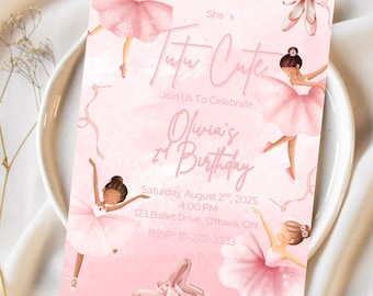 Ballerina Birthday Invitation | Pink Ballet Party, Editable (Canva Template)