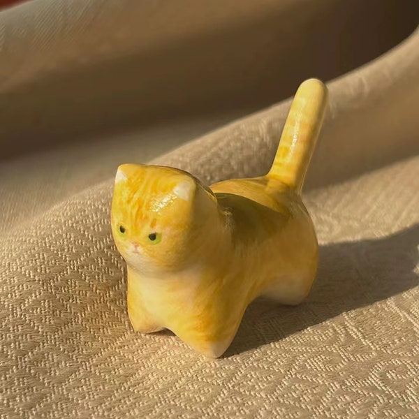 Stone Sculpture Orange Cat-Retro-Miniature Tableware-Hand-Painted Stone Sculpture-1:12 Miniature Stone Sculpture-Handmade Clay