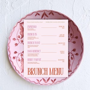 Brautdusche Brunch-Menü, Abendmenü für Mädchen, Verlobungs-Brunch-Karte, Brautpaar-Brunch-Menüvorlage, bearbeitbare Hochzeitsmenükarte,