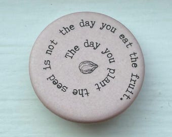 soft velvety matte earth conscious activism button pin ~ 1.25 inch round, pale pink ~ eco-friendly recycled metal pinback button