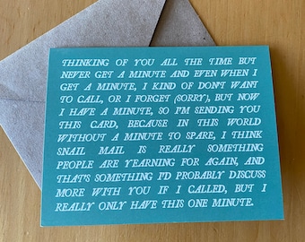 thinking of you ~ quirky snail mail card ~ funny just because card ~ card for pen pal ~ card for long distance friend ~ eco-friendly card
