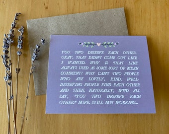 quirky wedding congratulations card ~ funny engagement card for couple ~ friends wedding card ~ wedding shower card ~ eco-friendly card