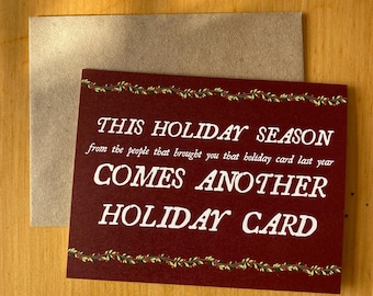funny holiday greeting card ~ holiday movie trailer voice ~ snarky christmas card ~ christmas season card ~ tis the season ~ blank inside