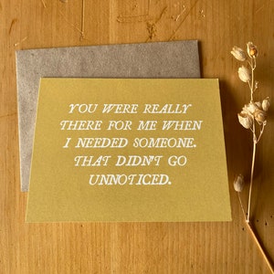 carte de remerciement sentimentale ~ carte de remerciement ~ merci d'avoir été là ~ merci d'être un ami ~ carte respectueuse de l'environnement