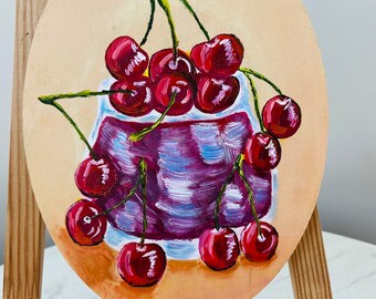 original oil painting "vase with cherries", fruit painting, cherry painting, wall decor, gift for mom, friend