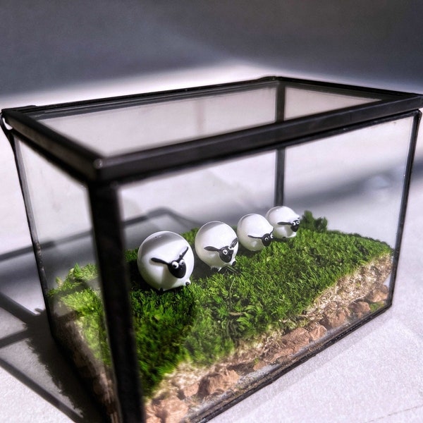 Preserved Moss Glass Terrarium With Lids - Home Decor Living Room Decor Glass Container Mini Sheep Tabletop Decor