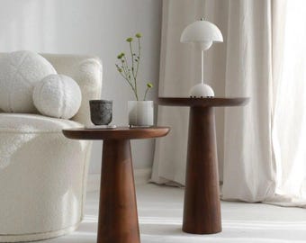 Handmade Linden Wood Mushroom Side Table: Modern Plant Stand