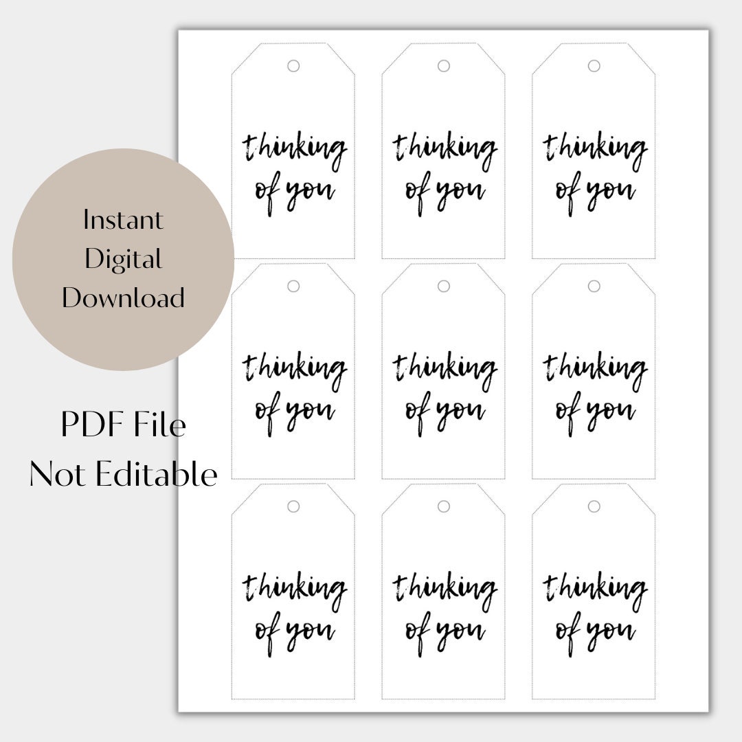Thinking Of You Gift Tag Black And White Printable PDF Download Etsy Thinking Of You Gift Tag Black And White Printable PDF Download Etsy
