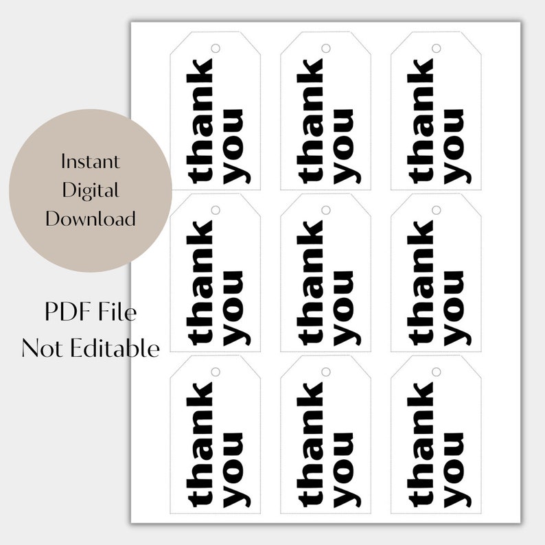 Bold Thank You Gift Tag Black and White Simple Gift Tag Printable Gift ...