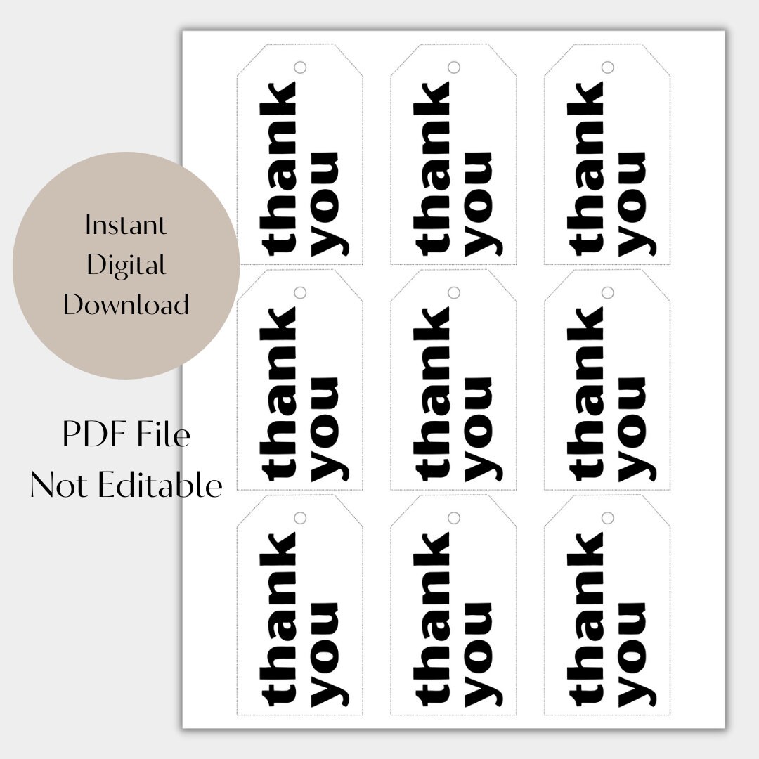 Bold Thank You Gift Tag Black and White Simple Gift Tag Printable Gift ...