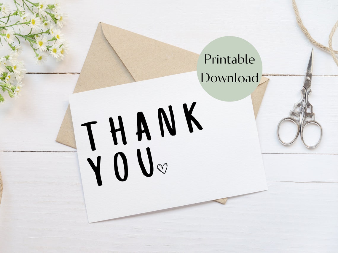 Simple Black and White Printable Thank You Card Printable Download PDF ...