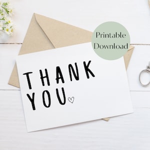 Simple Black and White Printable Thank You Card Printable Download PDF Thank You Card Wedding ...