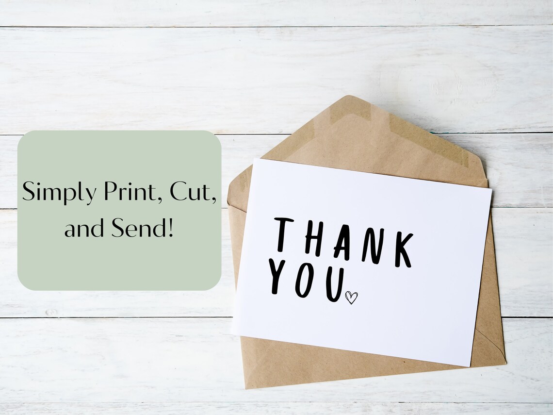 Simple Black and White Printable Thank You Card Printable Download PDF Thank You Card Wedding ...