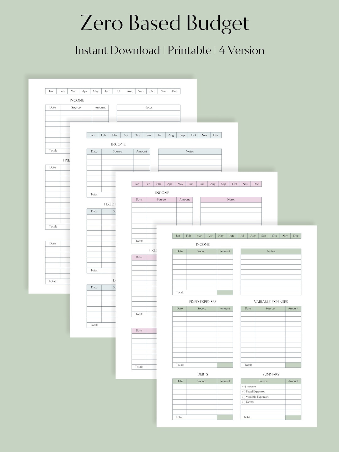 Zero Based Budget Template Budgeting Template Income Expense Tracker - Etsy