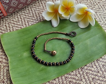 Boho Chic ankle bracelets, Boho Chic, in gold stainless steel Onyx beads, water resistant.