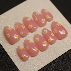Custom Pink Flower Handmade Press On Nails