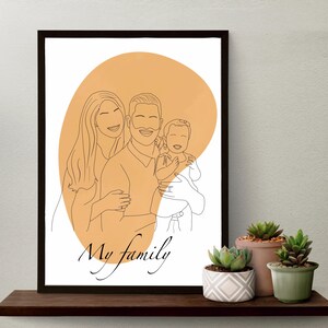 Dibujo, ilustración, retrato, familia, dibujado a mano.