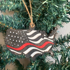 Painted Wooden United States Flag Christmas Ornament