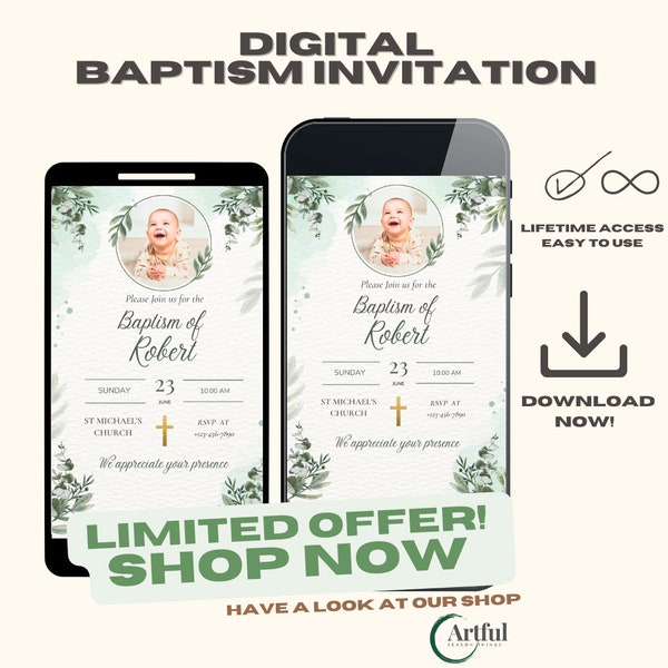 Baptism Inivitation, Digital Invitation, Whatsapp Einladung, Einladung Taufe, Digitale Einladung, Vorlage Einladung, Taufeinladung Digital