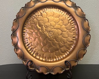 Vintage Gregorian Copper Platter Wall Hanging Floral Design