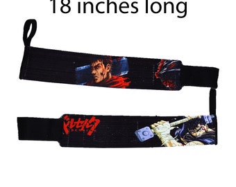 Anime Wrist Wraps for Powerlifters , Berserk Anime wrist Wraps , Anime Unisex Powerlifting Wrist Wraps with Thumb Loop , Anime Hand Straps