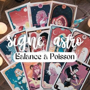 Impressions Signes du Zodiaque (Balance à Poissons) | Illustration + Description Astrologique Recto/Verso