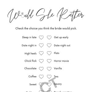 Bridal Shower Game: Would She Rather