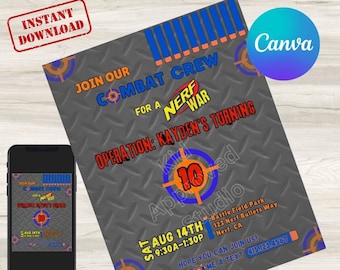 Invito di compleanno Nerf personalizzabile, download digitale