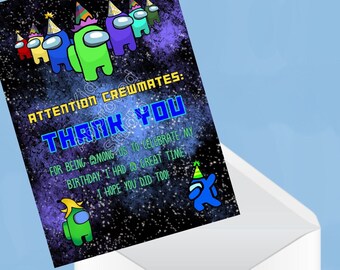 Biglietto di ringraziamento / Compleanno Among Us / Festa per bambini stampabile / Download digitale / Tema videogiochi