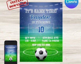 Invito di compleanno personalizzabile Its Game Time Soccer, download digitale