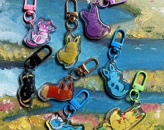 Chaveiros de acrílico das Eeveelutions | Chaveiros das Eeveelutions de 50 mm | Chaveiros das Eeveelutions de 1,5 polegadas | Chaveiro Pokémon
