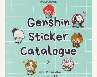 Adesivos Genshin Impact: Arlecchino, Geo/Pyro/Cryo, Feitos à Mão