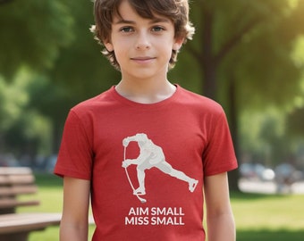 Kids "AIM SMALL" Hockey Motivational Shirt Youth Hockey Success Wear Youth Hockey Inspirational Tee Hockey Grit Tshirt Youth Hockey apparel