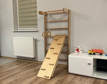 Schwedische Leiter, Wandstangen, Montessori-Kletterhalle für Kleinkinder, Rutsche mit Kletterwand, Affenstangen, Klettern für Kleinkinder, Indoor-Baby, Geschenk für Kinder