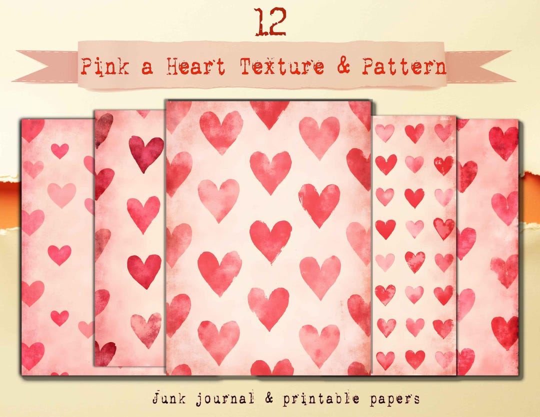 Valentine Heart Printable Paper | Shabby Chic Junk Journal (digital ...
