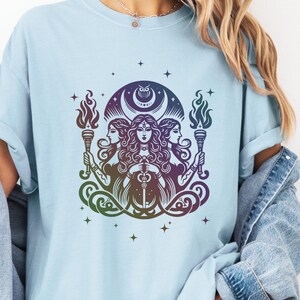 Hekate Shirt Comfort Colors | Hecate Greek Mythology Goddess T-Shirt | Dark Academia Witchy Tee | Triple Moon | Gothic Dark Aesthetic Gift