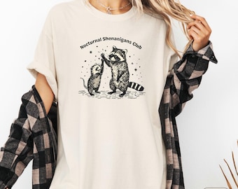 Nocturnal Shenanigans Club Tee: Funny Raccoon & Possum Comfort Colors Shirt