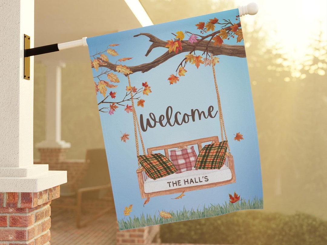 Personalized Welcome Fall Flag: Porch Swing & Autumn Leaves - Etsy