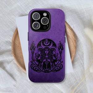 Hecate Phone Case - Triple Goddess Witchy Aesthetic - Hekate Greek Mythology - Purple Moon Design - Compatible with iPhone, Galaxy, Pixel